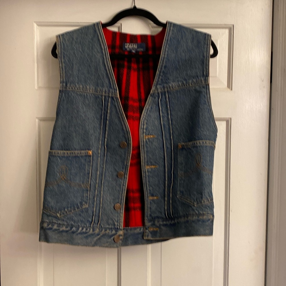 Polo by Ralph Lauren Denim Vest with Red Plaid Lining
